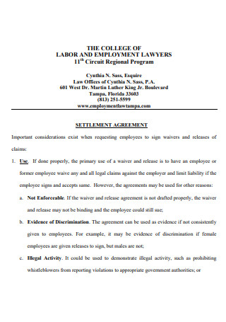 Employment Lawyers Settlement Agreement