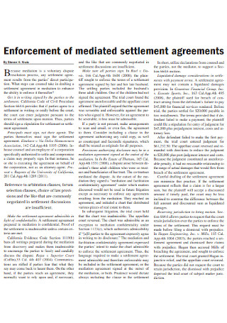 Enforcement of Mediated Settlement Agreement