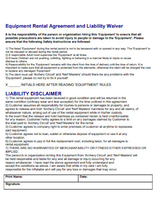 Equipment Rental Agreement and Liability Waiver