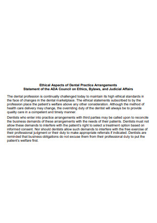 Ethical Aspects of Dental Statement