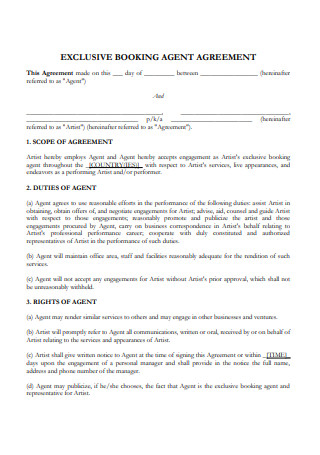 Exclusive Booking Agent Agreement