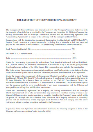 Execution Underwriting Agreement