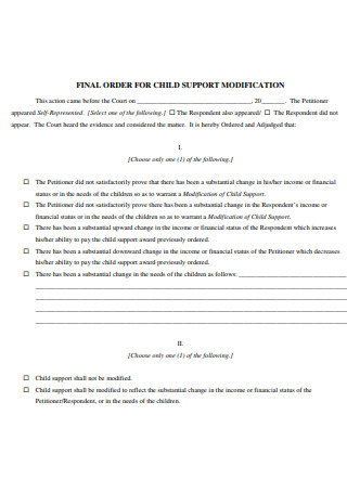 Final Order For Child Support Modification