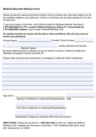 Formal Medical Records Release Form