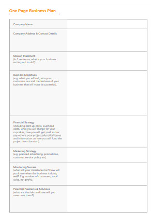 Formal One Page Business Plan