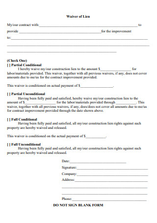 Formal Waiver Contract