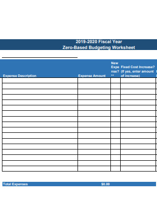 Formal Zero Based Budgeting Worksheet