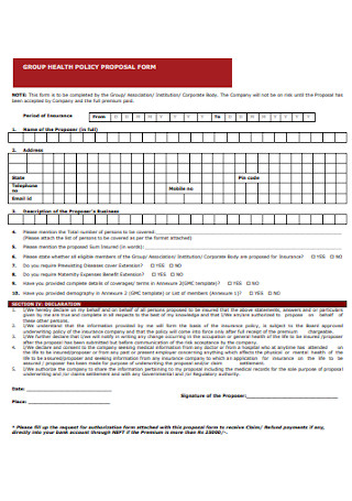 Group Health policy Proposal Form