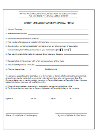 Group Life Assurance Proposal Form