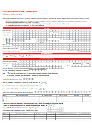 Group Mediclaim Insurance Proposal Form