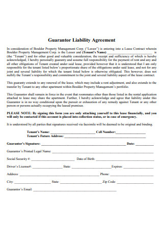 Guarantor Liability Agreement