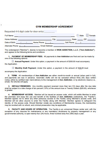 Gym Membership Agreement Template