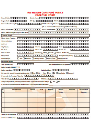 Health Care Plus Policy Proposal Form