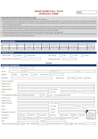 Health Care Proposal Form