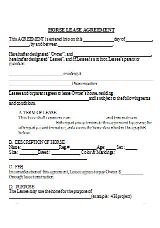 Horse Lease Agreement in DOC
