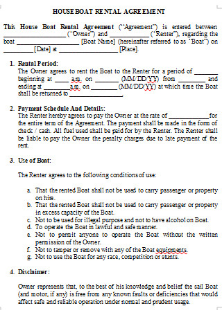 House Boat Rental Agreement