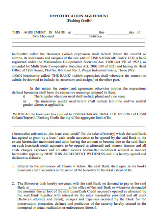 Hypothecation Agreement Template