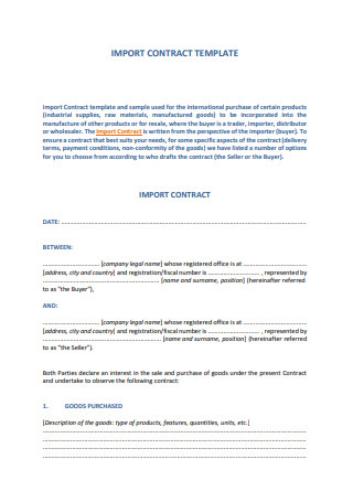 Import Contract Template