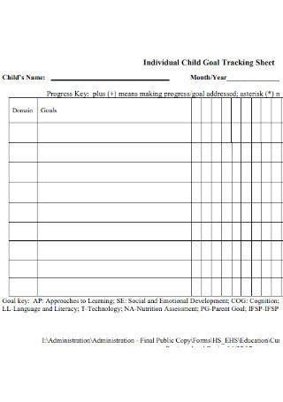 Individual Child Goal Tracking Sheet