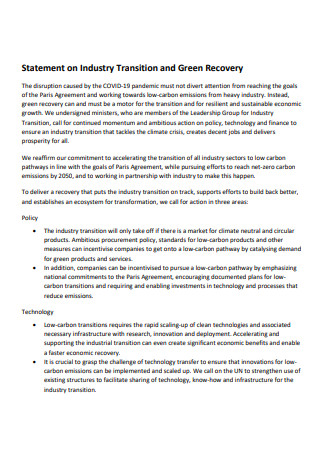 Industry Transition Statement