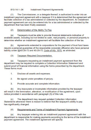Installment Payment Agreement Format