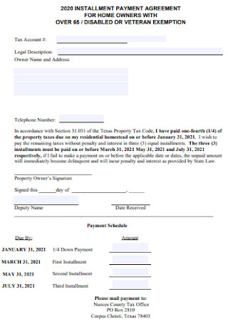 Installment Payment Agreement for Home Owners