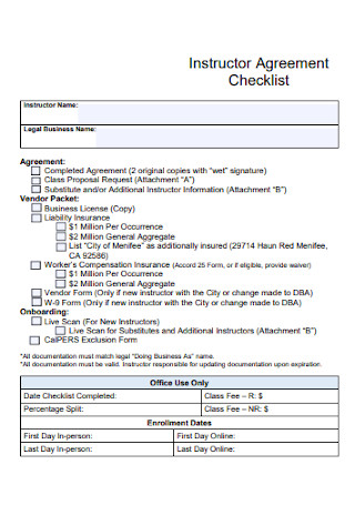 Instructor Agreement Checklist