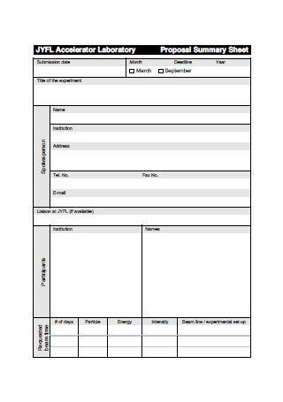 Laboratory Proposal Summary Sheet