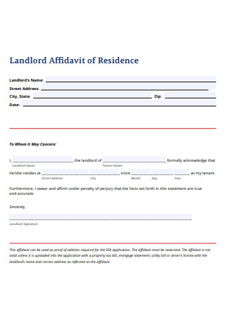 Landlord Affidavit of Residence