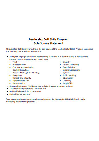 Leadership Soft Skills Program Statement