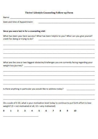 Lifestyle Counseling Follow up Form