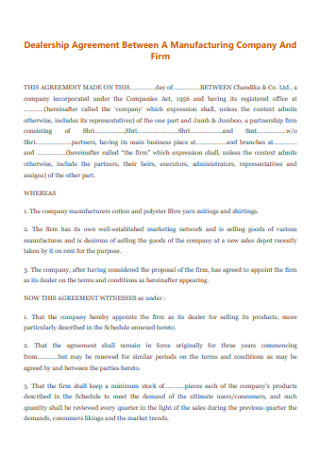 Manufacturing Company Dealership Agreement