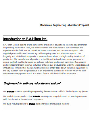 Mechanical Engineering Laboratory Proposal