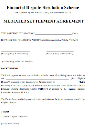 Mediated Financial Settlement Agreement