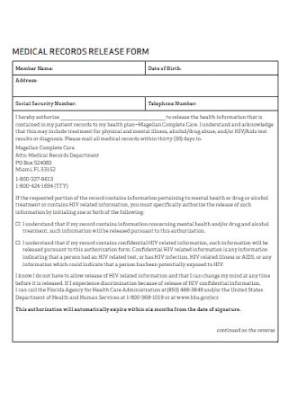 Medical Record Relase Form Template