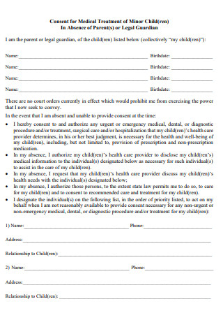 Minor Child Medical Treatment Consent