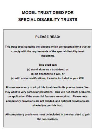 Model Trust of Deed Speical Disability