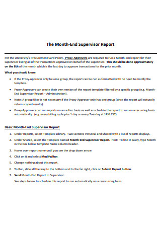 Month End Supervisor Report