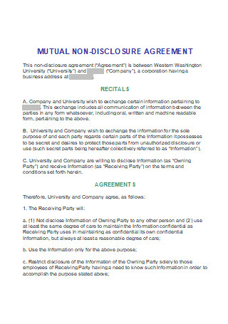 Mutual Non Disclosure Agreement Example