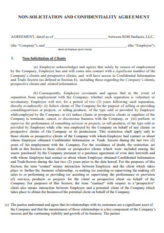 Non Solicitation and Confidentiality Agreement