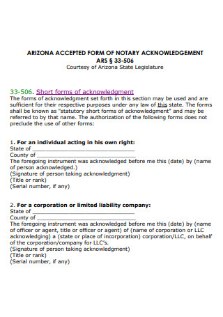 Notary Acknowledgement Form