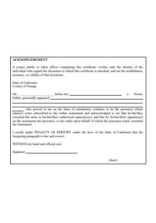 Notary Acknowledgement Format