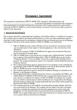 Occupancy Agreement in PDF