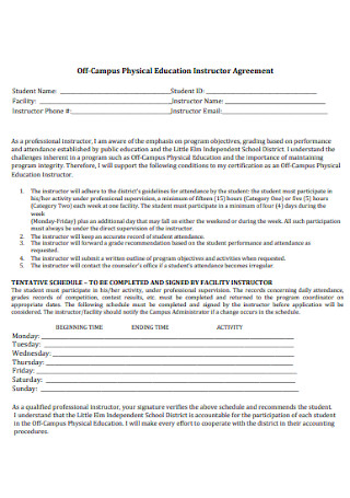 Off Campus Physical Education Instructor Agreement