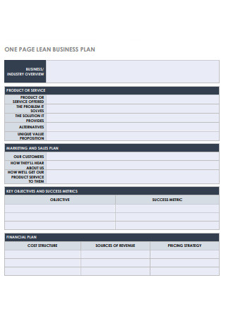 One Page Business Plan Format