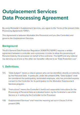 Outplacement Services Data Processing Agreement