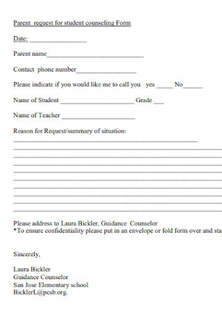 Parent Request for Student Counseling Form