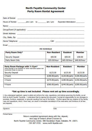 Party Room Rental Agreement