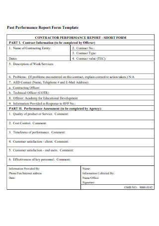 Past Performance Report Form Template 