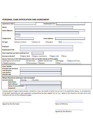 Personal Loan Application and Agreement